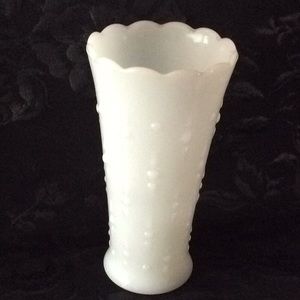 Scalloped Edges & Teardrop Pattern Milk Glass Vase